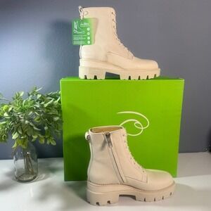 Sam Edelman Women's leather Beige Lace-Up Combat Boots with Side‎ Zipper. Size 5